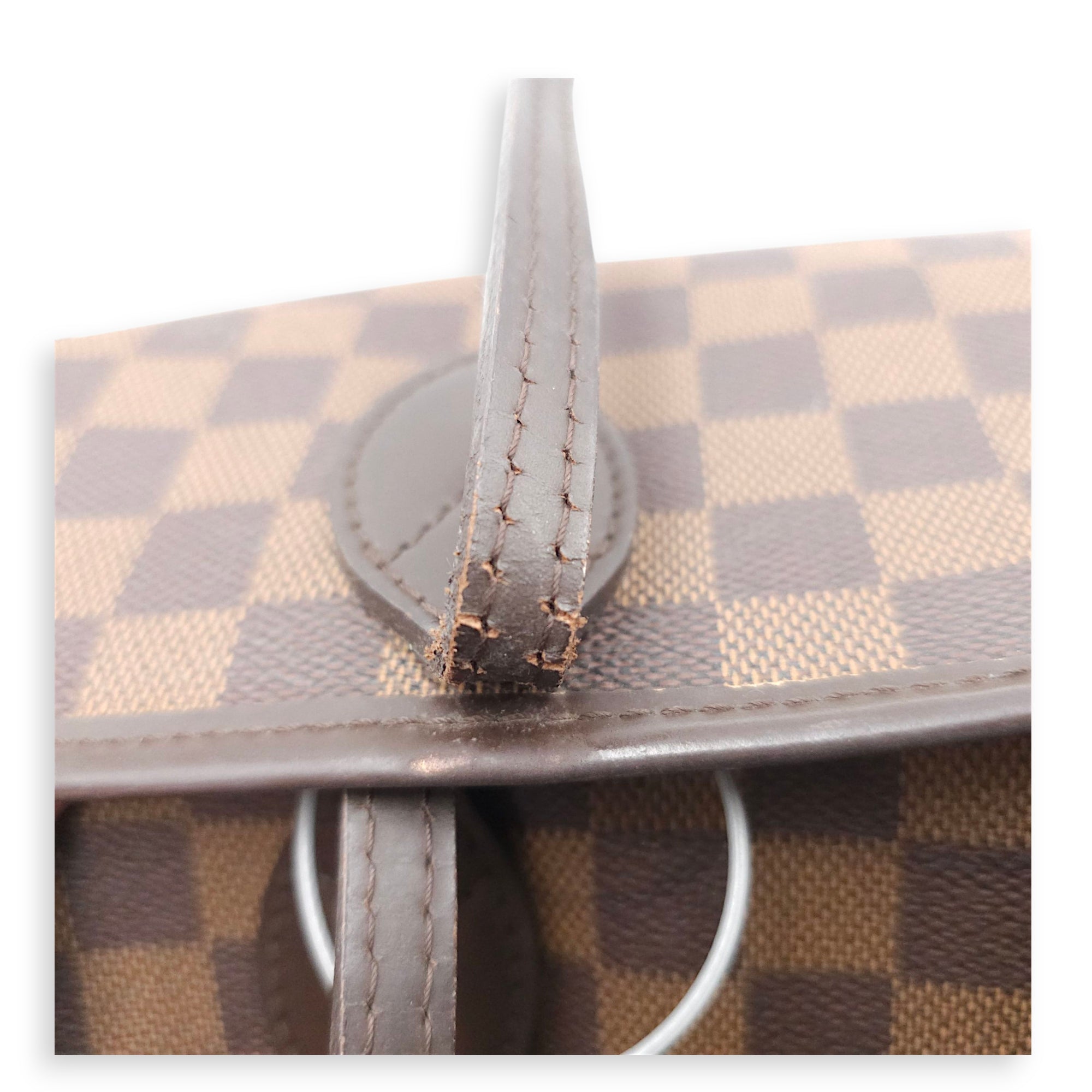 Damier Neverfull MM Brown Top Handle Bag in Canvas, Gold hardware