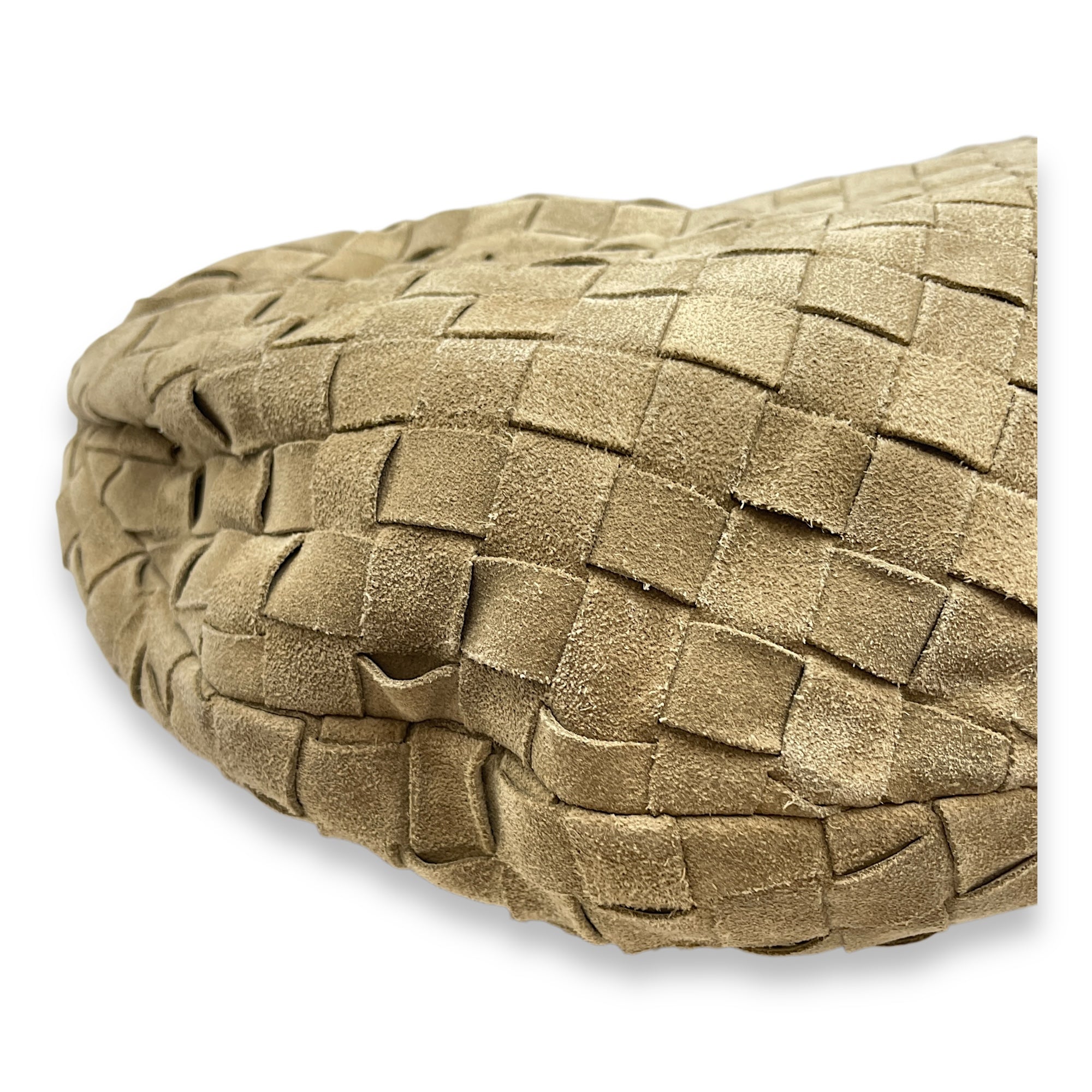 Teen Jodie Knotted Intrecciato Sand Hobo Bag in Suede, Gold hardware