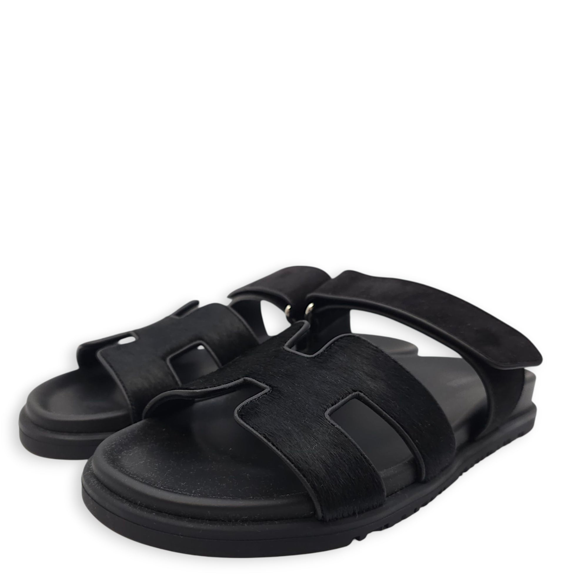 Chypre 38 Black Sandal in Pony Hair