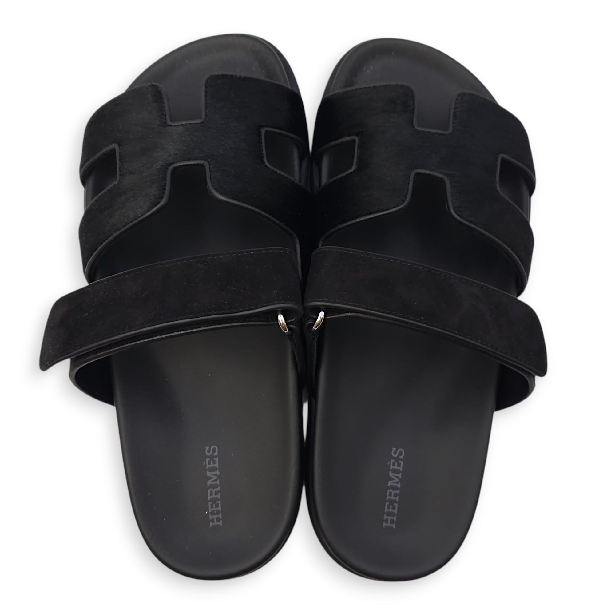 Chypre 38 Black Sandal in Pony Hair