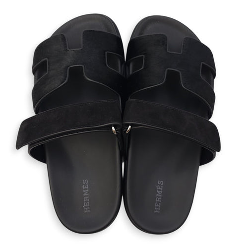 Chypre 38 Black Sandal in Pony Hair