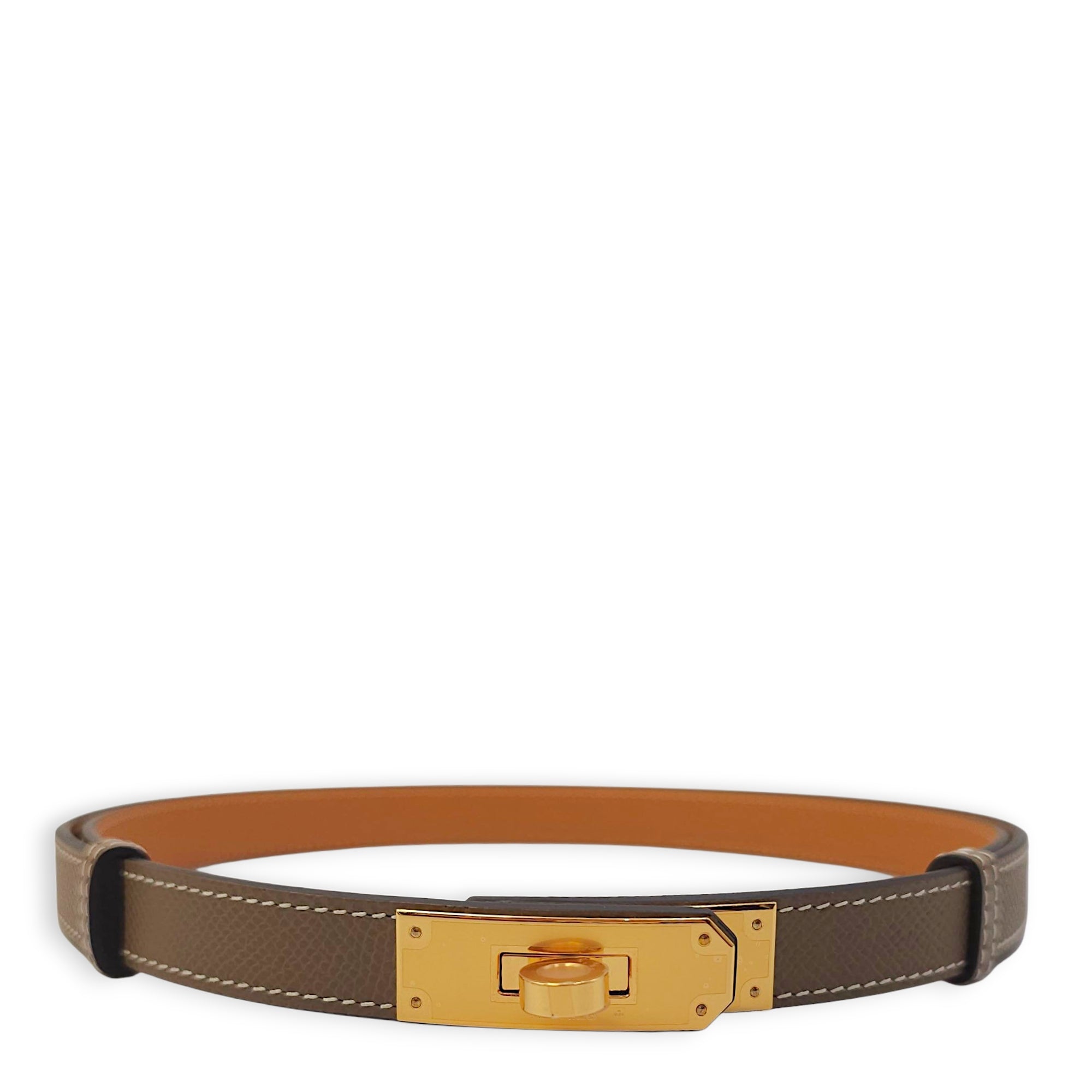 Kelly 18 Etoupe Belt in Epsom, Gold hardware