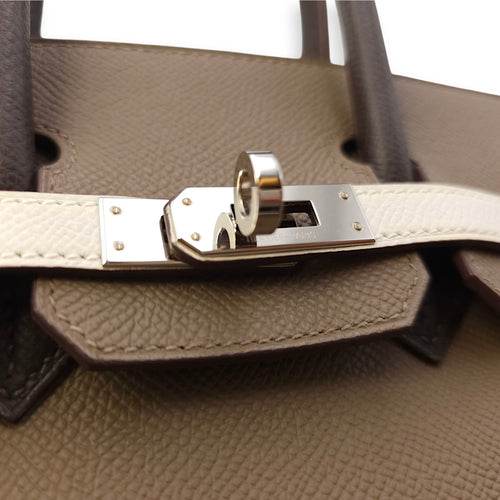 Birkin 25 Etoupe/Gris Pale/Ebene in Epsom, Palladium hardware
