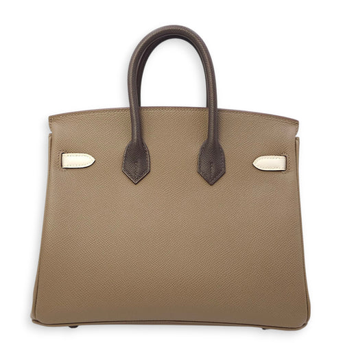Birkin 25 Etoupe/Gris Pale/Ebene in Epsom, Palladium hardware