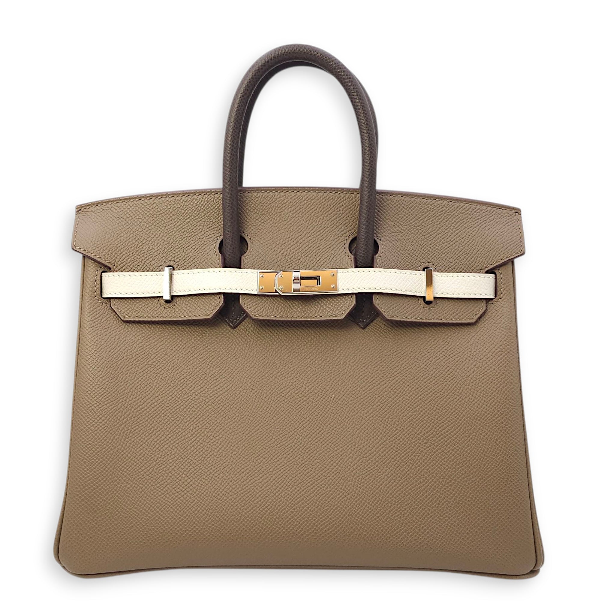 Birkin 25 Etoupe/Gris Pale/Ebene in Epsom, Palladium hardware