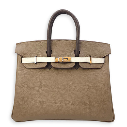 Birkin 25 Etoupe/Gris Pale/Ebene in Epsom, Palladium hardware