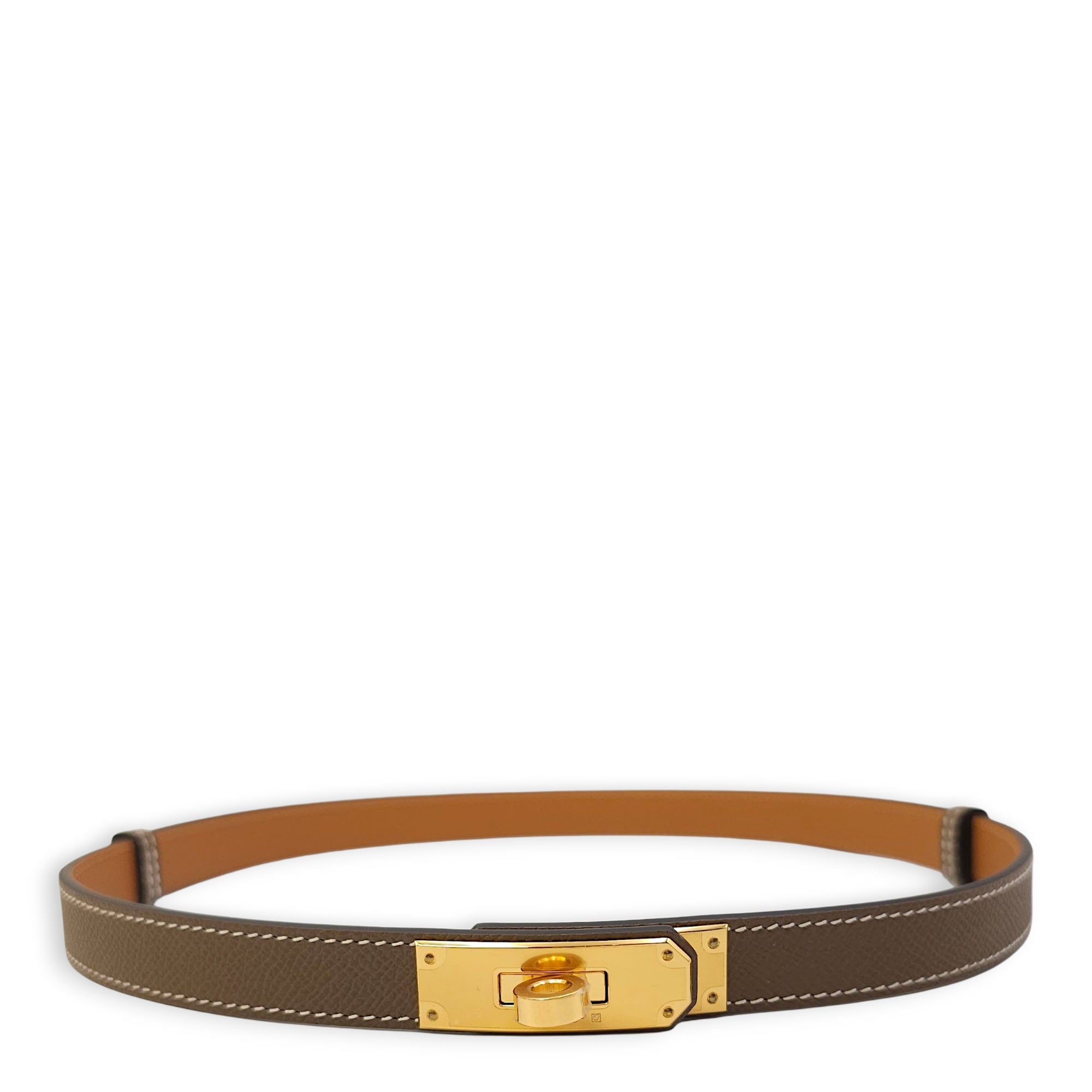 Kelly 18 Etoupe Belt in Epsom, Gold hardware