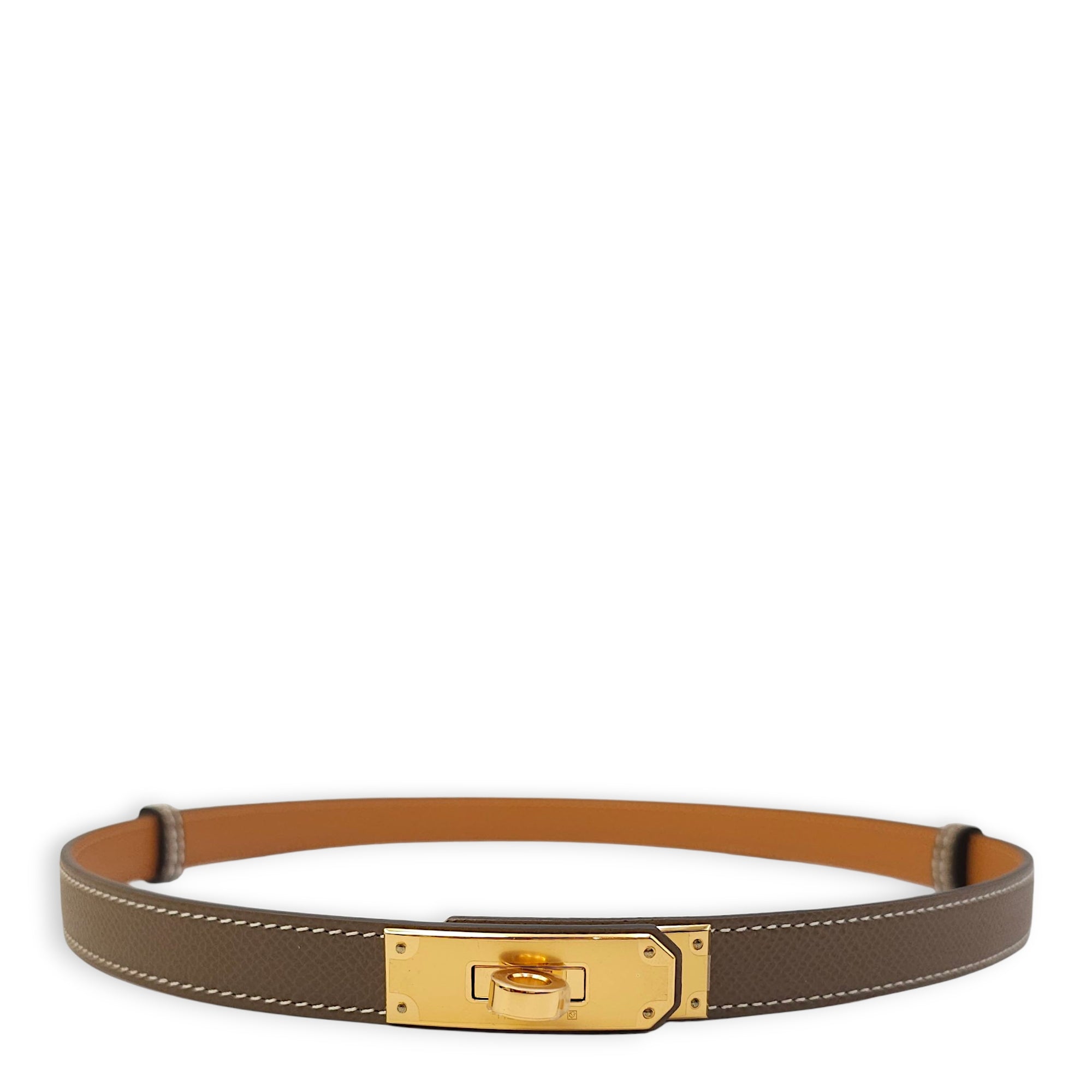 Kelly 18 Etoupe Belt in Epsom, Gold hardware
