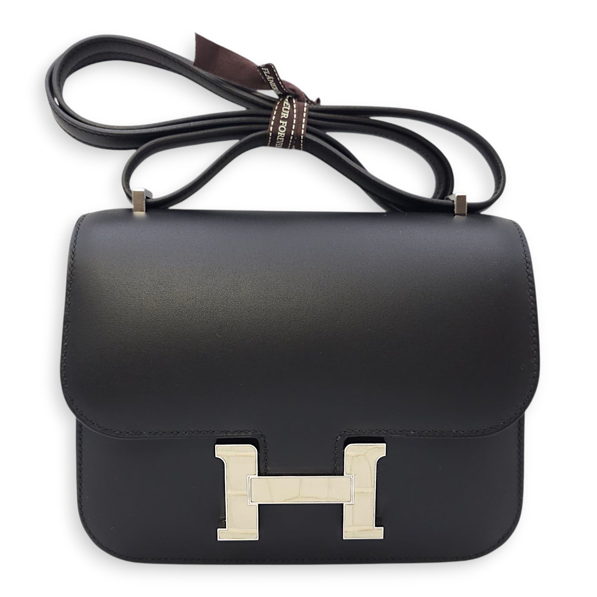 Constance Mirror 18 Noir/Beton in Monsieur/Matte Alligator, Palladium hardware