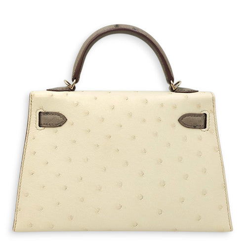 HSS Sellier Kelly 20 Nata/Gris Asphalt in Ostrich, Permabrass hardware