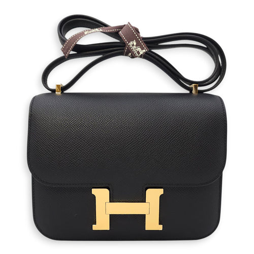 Constance Mirror 18 Black in Epsom, Gold hardware