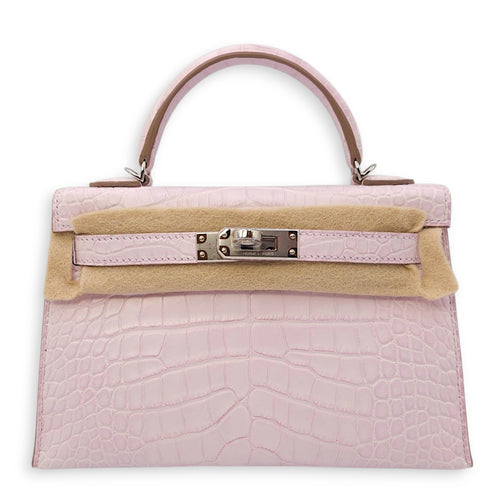 Sellier Kelly 20 Mauve Pale in Matte Alligator, Palladium hardware