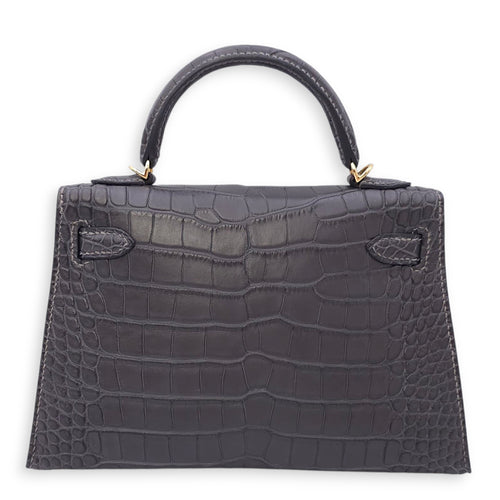 Sellier Kelly 20 Graphite in Matte Alligator, Gold hardware