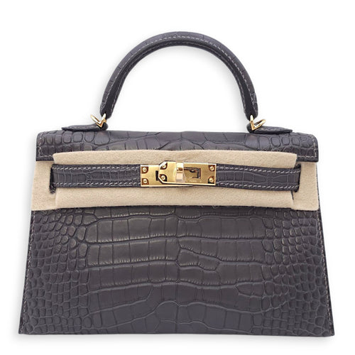 Sellier Kelly 20 Graphite in Matte Alligator, Gold hardware