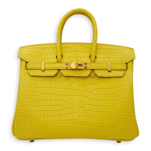 Birkin 25 Mimosa in Matte Porosus, Gold hardware