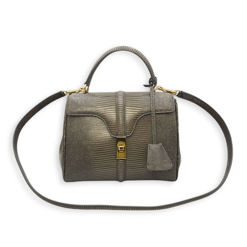 Small 16 Bag 23x18x10cm Grey Top Handle Bag in Water Monitor Lizard, Gold hardware