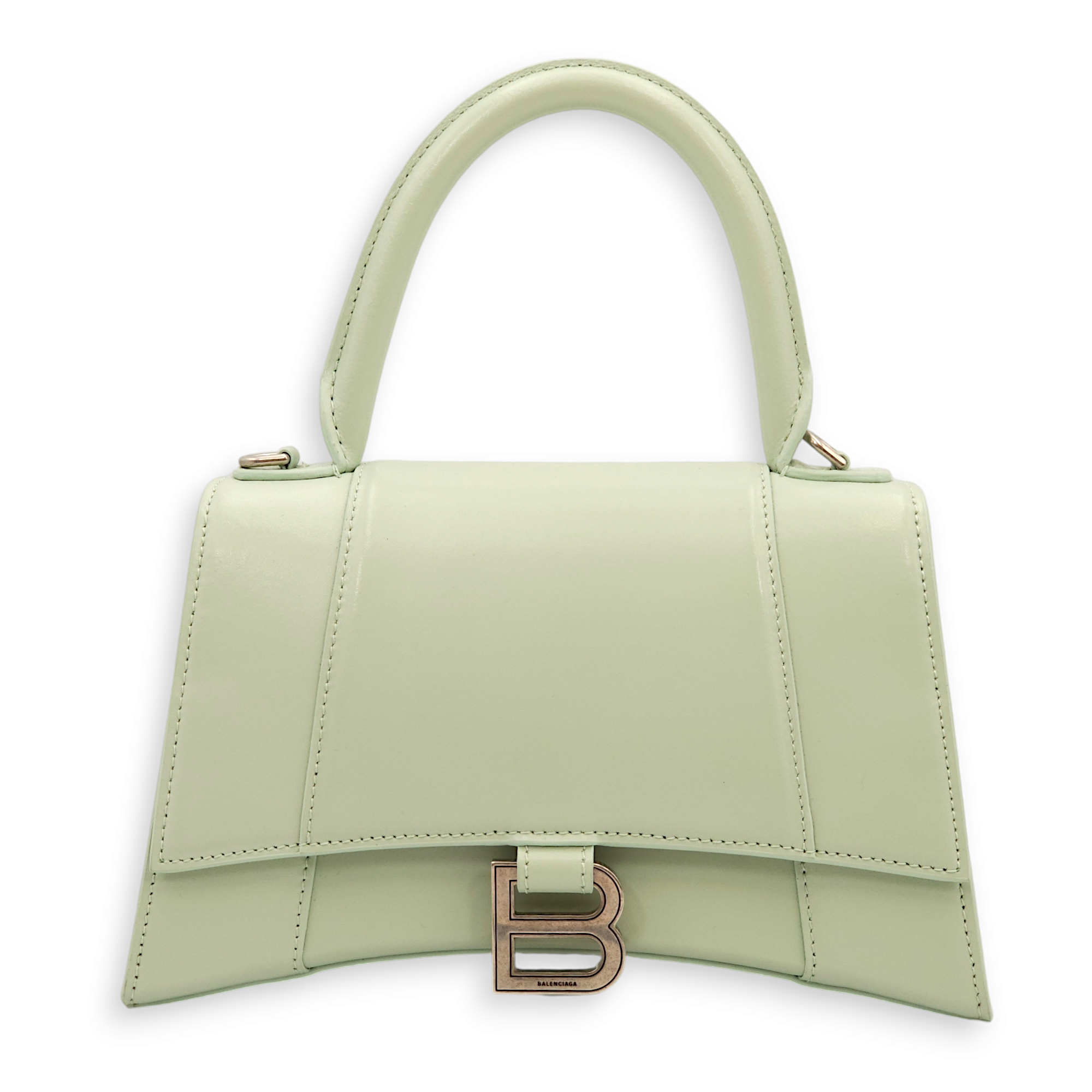Hourglass Small Mint Green Top Handle Bag in Calfskin Palladium hardw