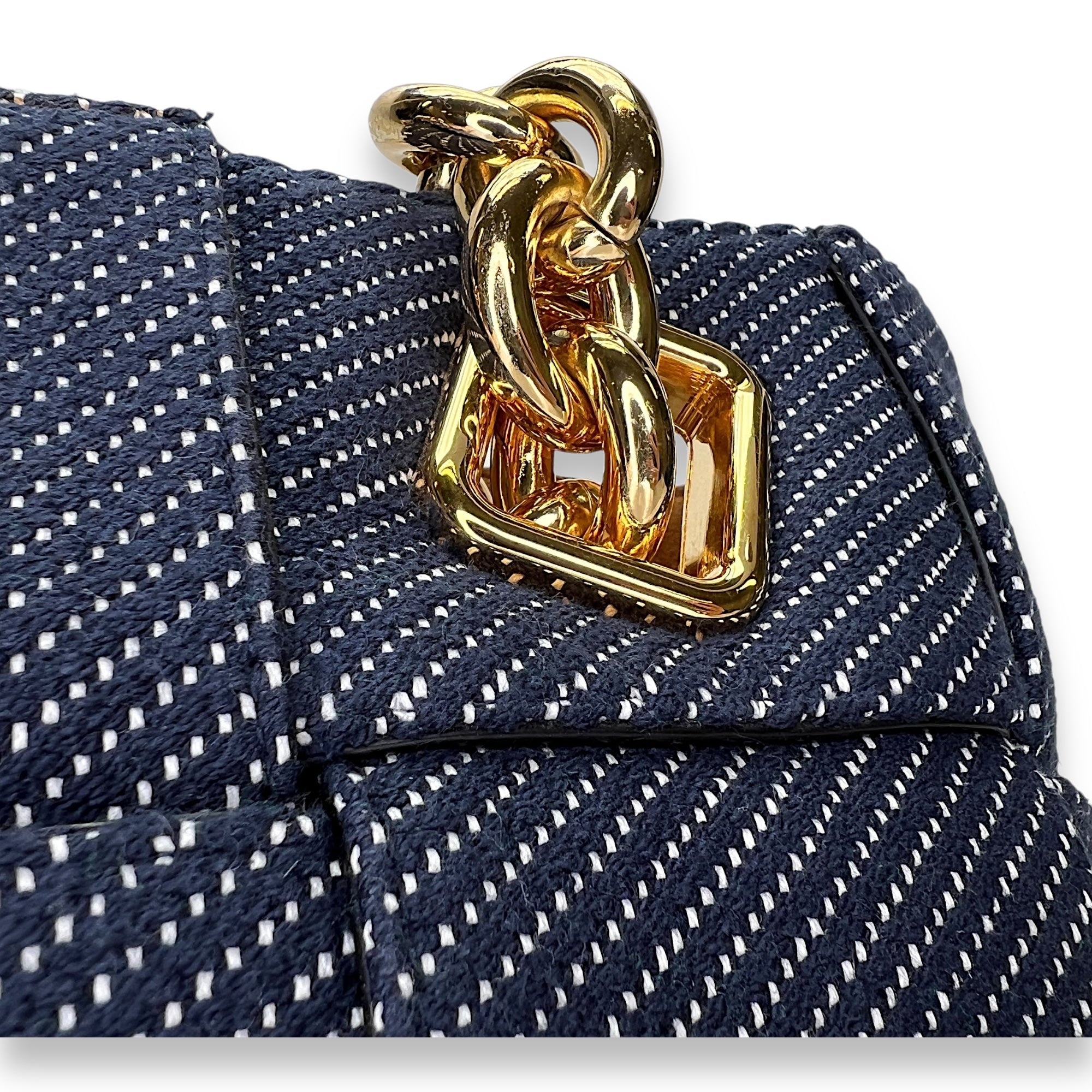 Arco Chain Blue Shoulder Bag in Denim, Gold hardware