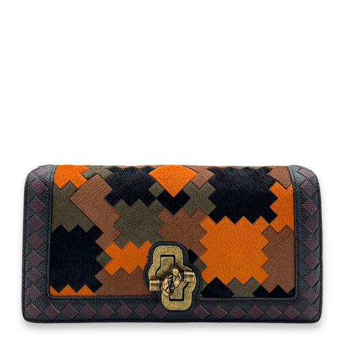 Flap Multi-colour Wallet On Chain in Natural Fur, Brushed Gold hardware