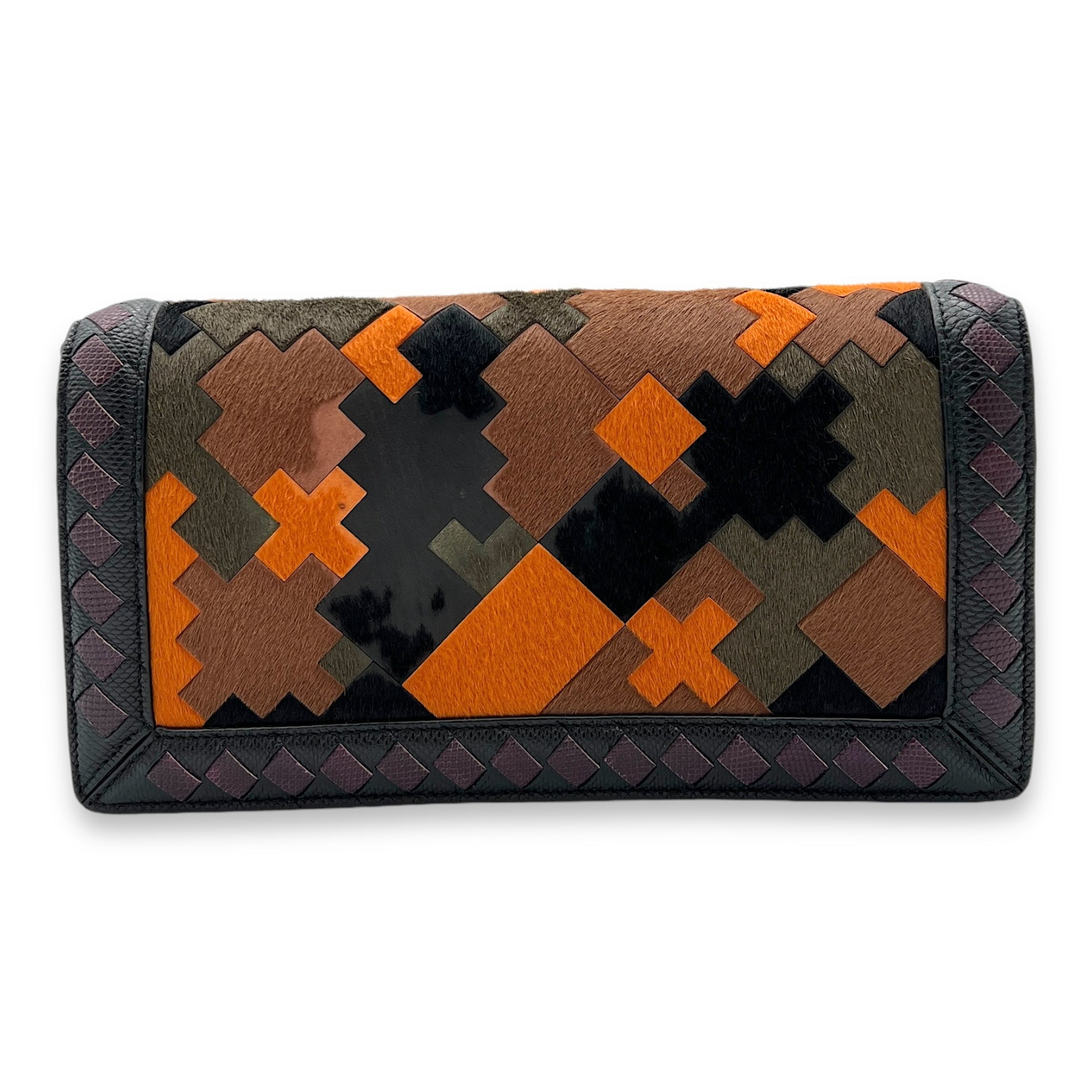 Flap Multi-colour Wallet On Chain in Natural Fur, Brushed Gold hardware