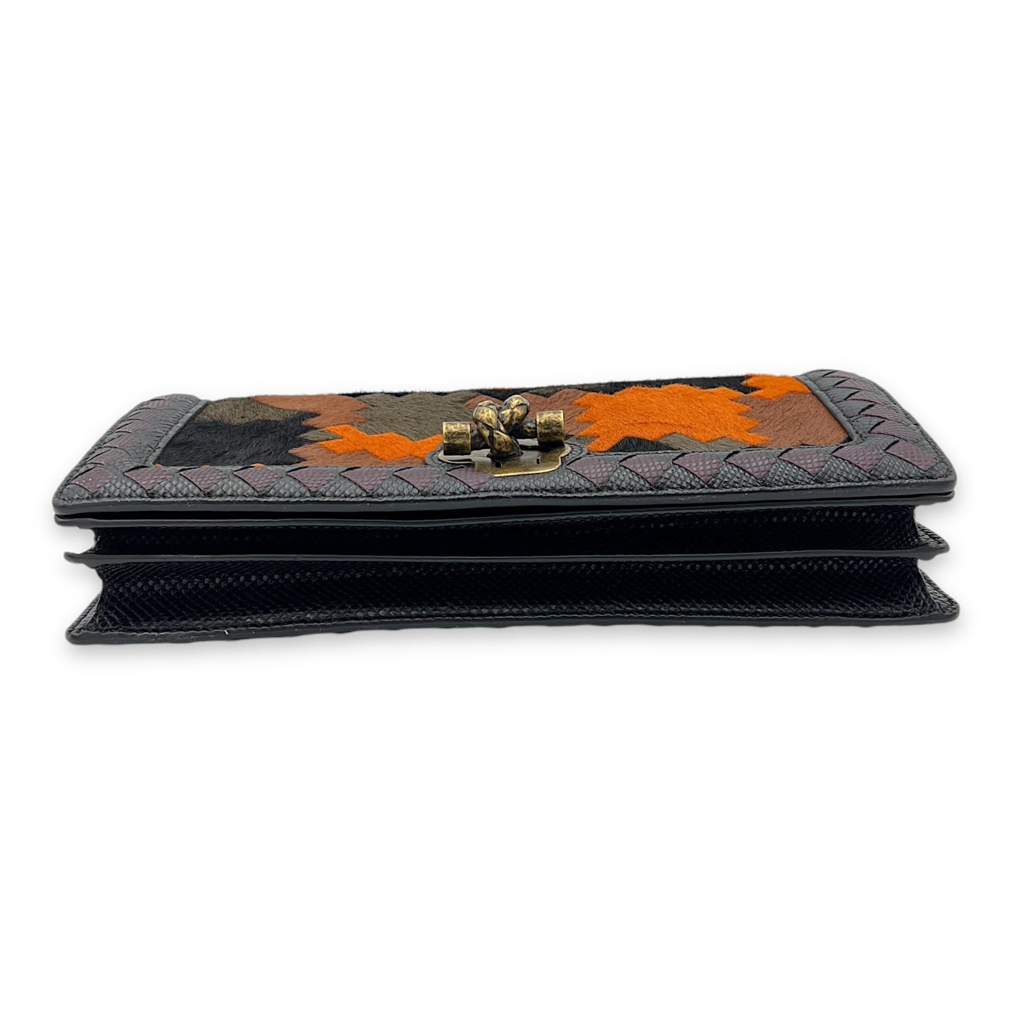 Flap Multi-colour Wallet On Chain in Natural Fur, Brushed Gold hardware