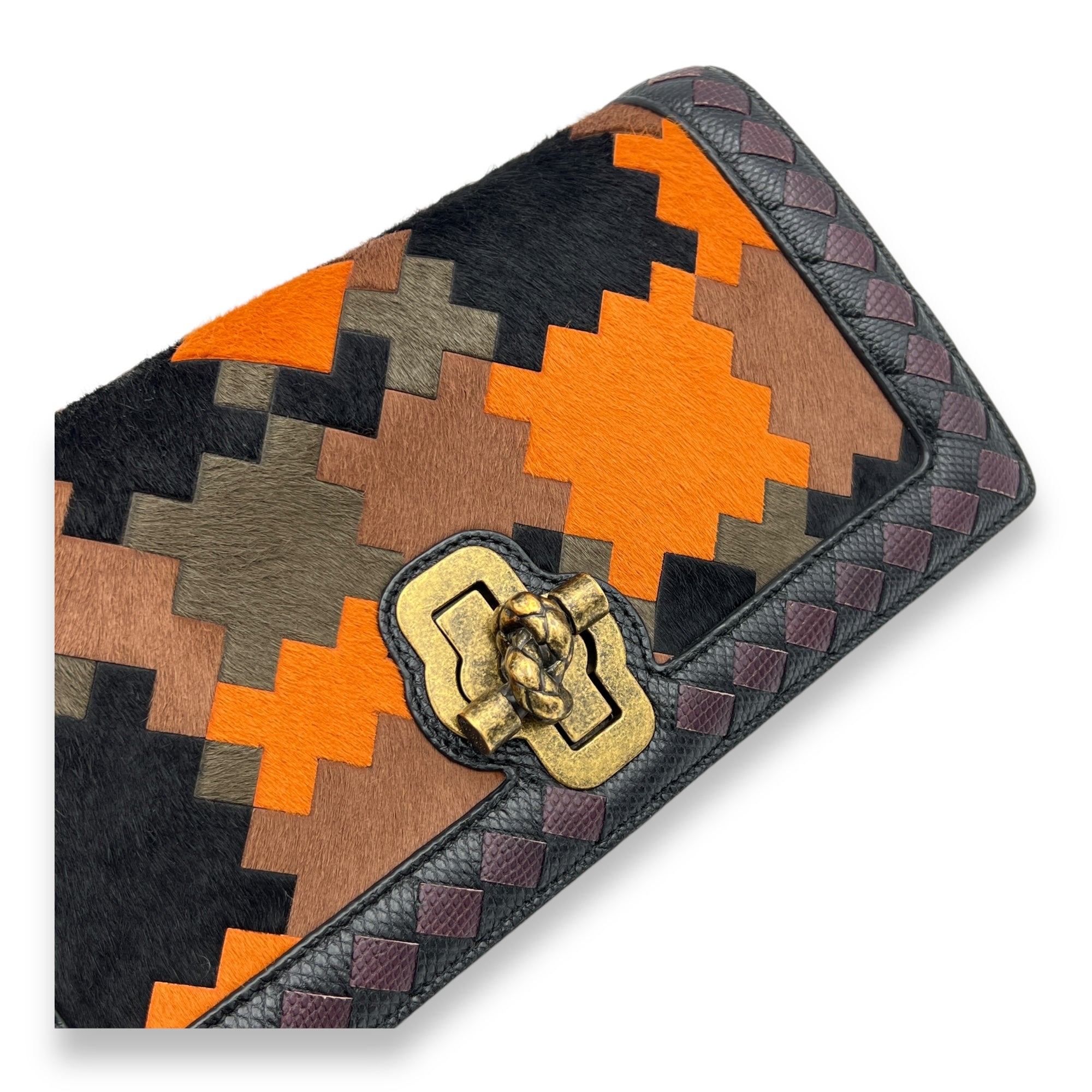 Flap Multi-colour Wallet On Chain in Natural Fur, Brushed Gold hardware