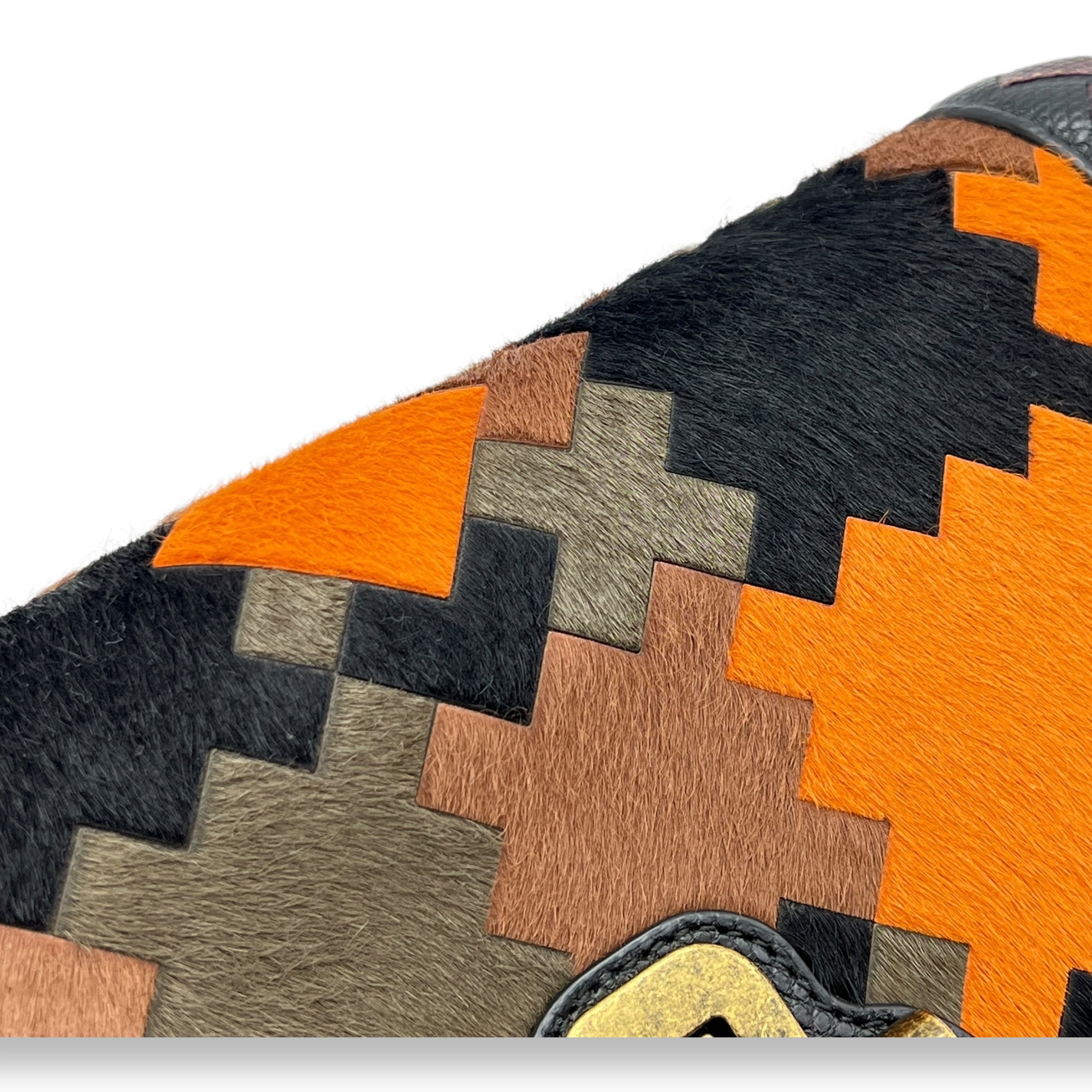 Flap Multi-colour Wallet On Chain in Natural Fur, Brushed Gold hardware