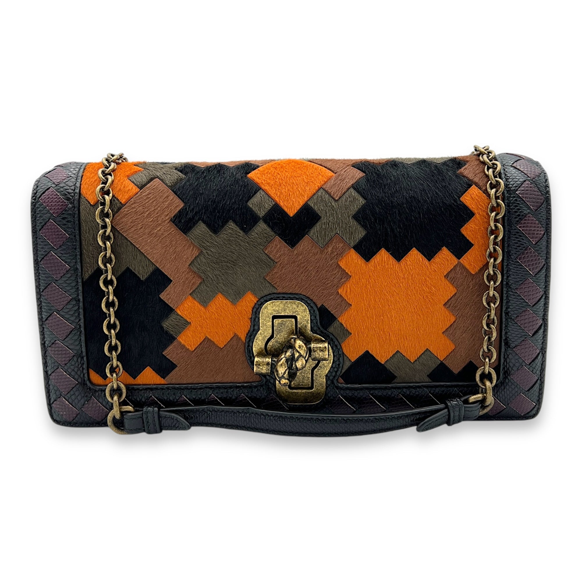 Flap Multi-colour Wallet On Chain in Natural Fur, Brushed Gold hardware