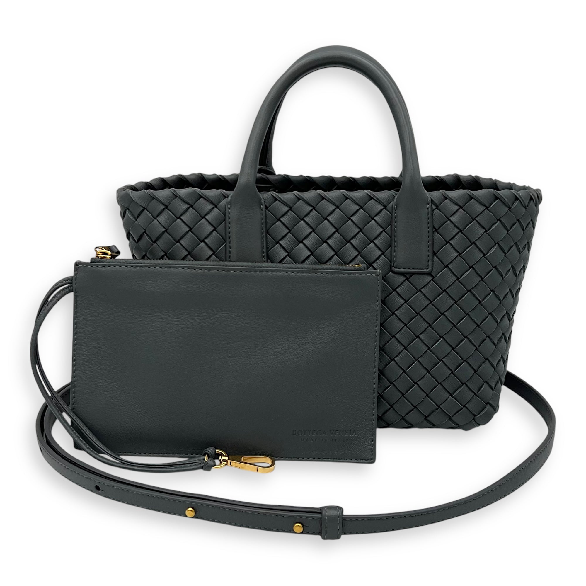 Bottega Veneta Cabat Top Handle Bag Grey in Lambskin, Silver hardware_10