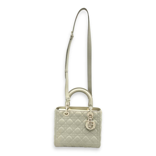 Lady Dior Top Handle Bag Medium White in Lambskin, Ultramatte hardware