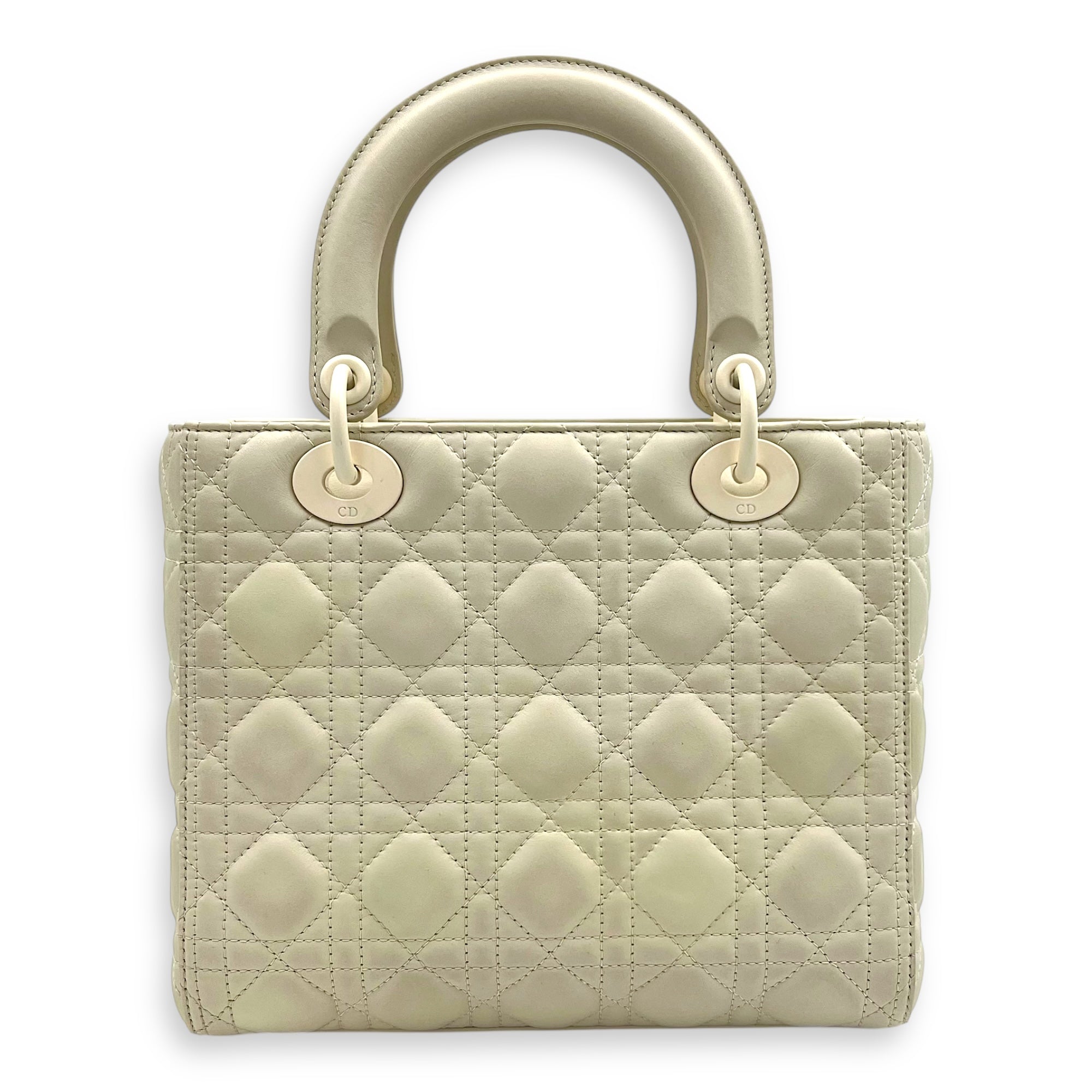 Lady Dior Top Handle Bag Medium White in Lambskin, Ultramatte hardware