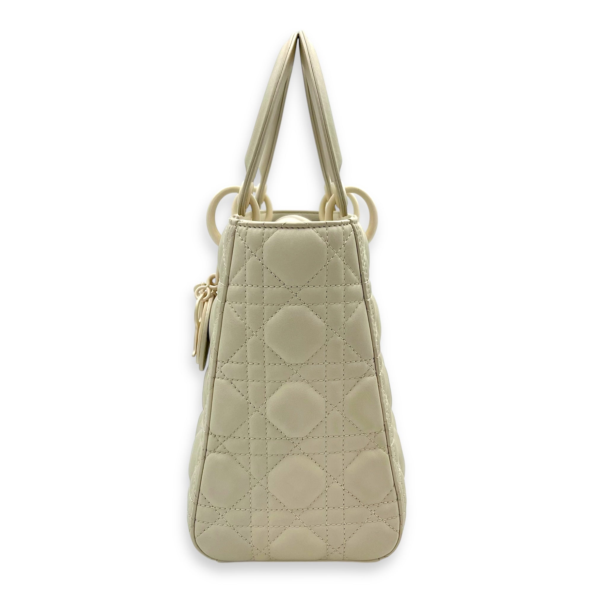 Lady Dior Top Handle Bag Medium White in Lambskin, Ultramatte hardware