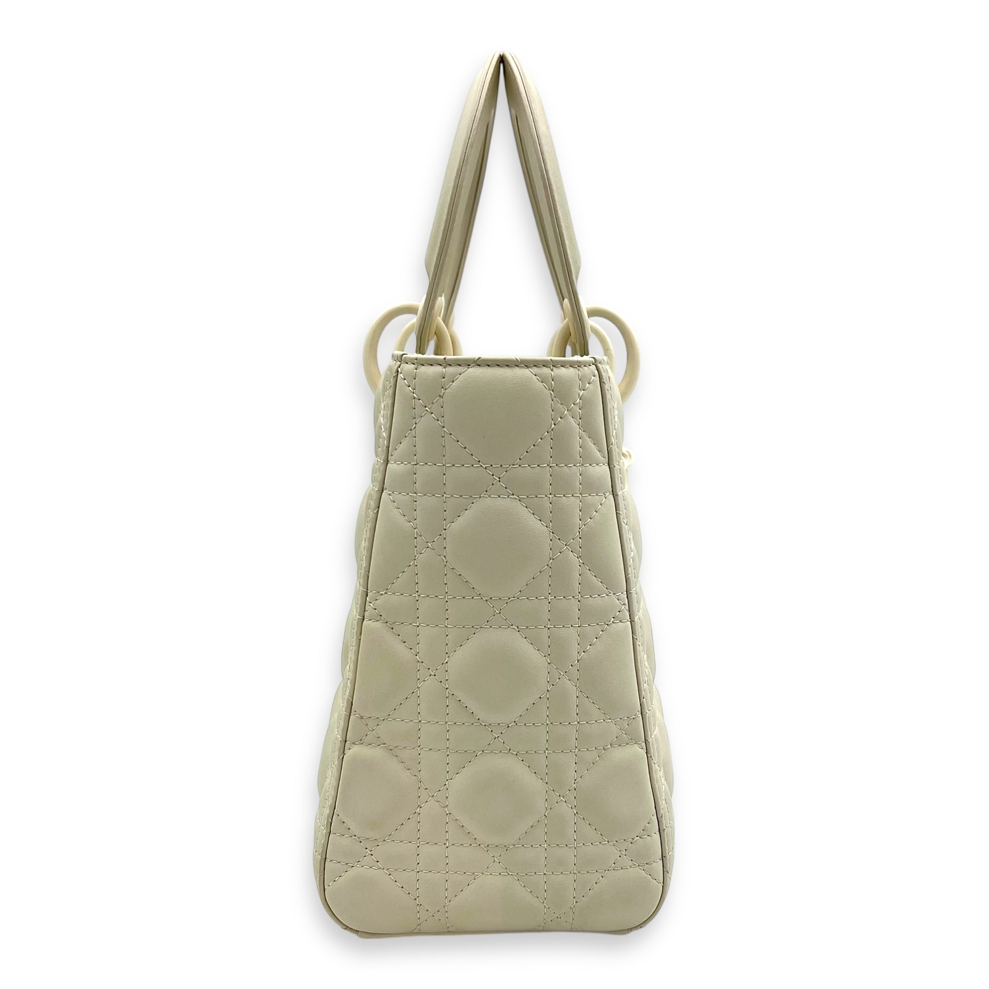 Lady Dior Top Handle Bag Medium White in Lambskin, Ultramatte hardware