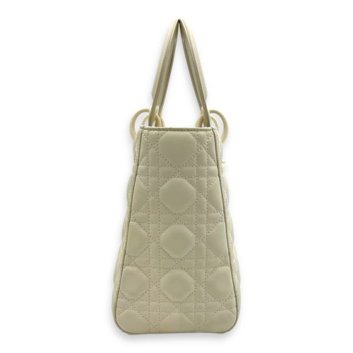 Lady Dior Top Handle Bag Medium White in Lambskin, Ultramatte hardware