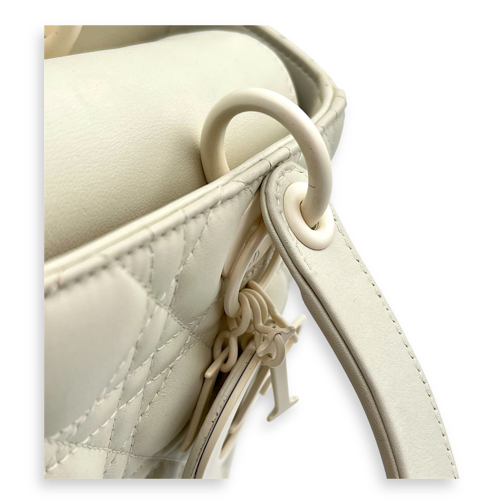 Lady Dior Top Handle Bag Medium White in Lambskin, Ultramatte hardware