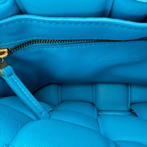 Padded Cassette Shoulder Bag Blue in Lambskin, Gold hardware