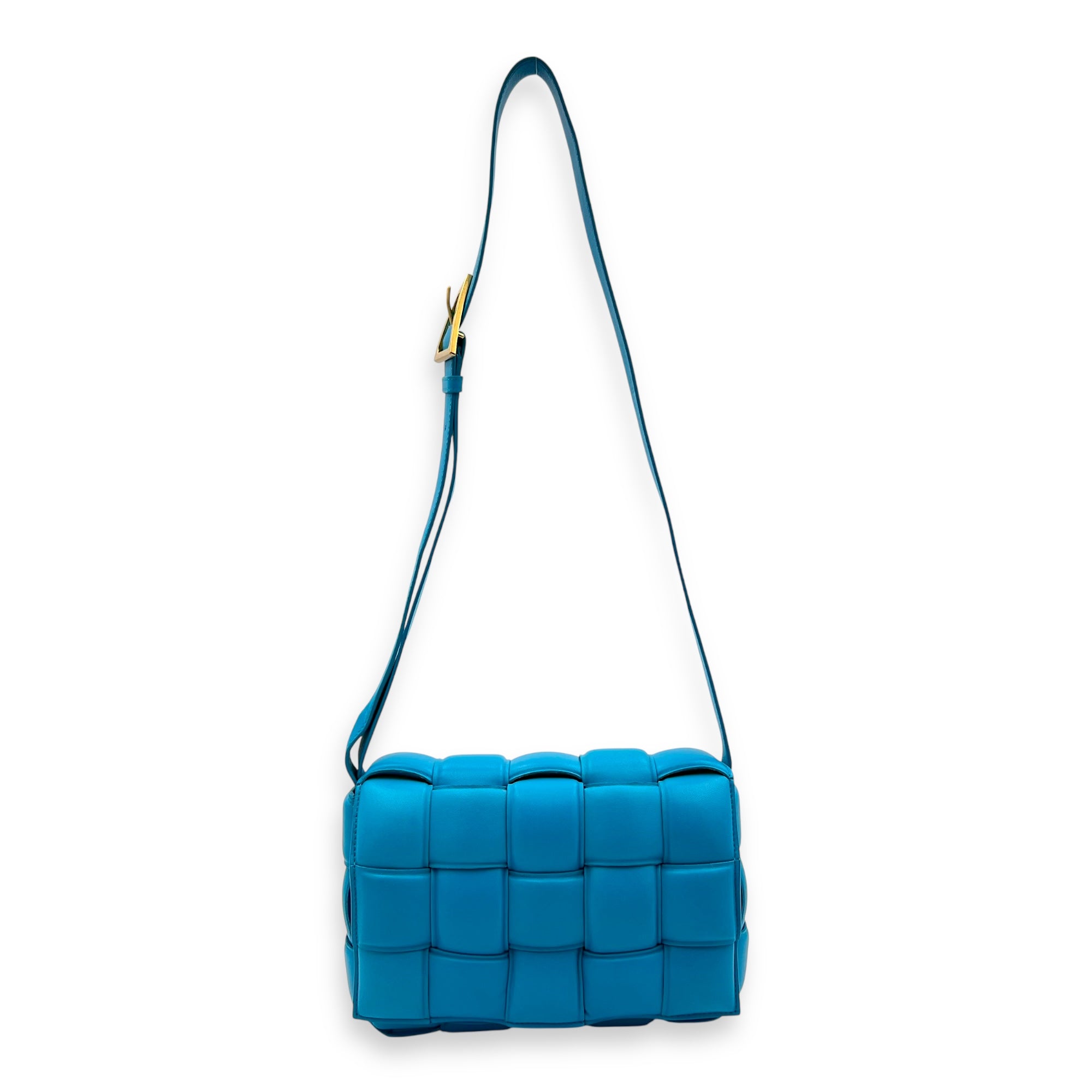 Padded Cassette Shoulder Bag Blue in Lambskin, Gold hardware