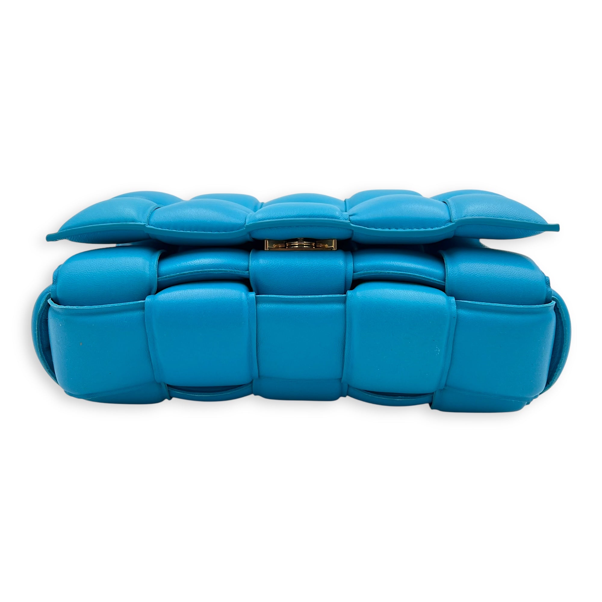 Padded Cassette Shoulder Bag Blue in Lambskin, Gold hardware