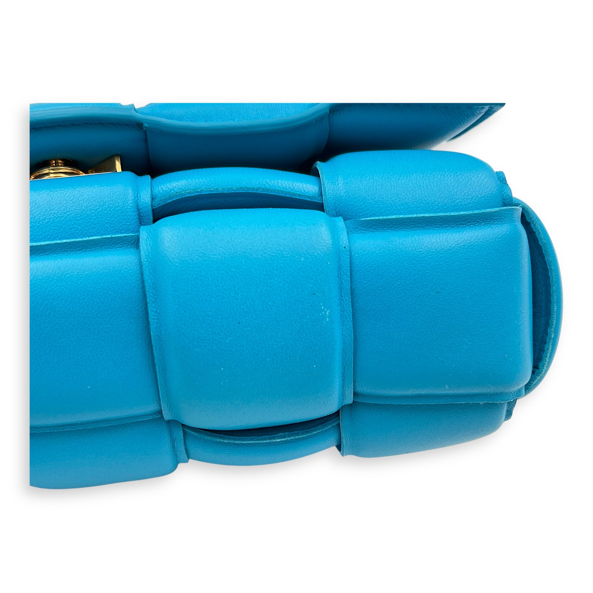 Padded Cassette Shoulder Bag Blue in Lambskin, Gold hardware