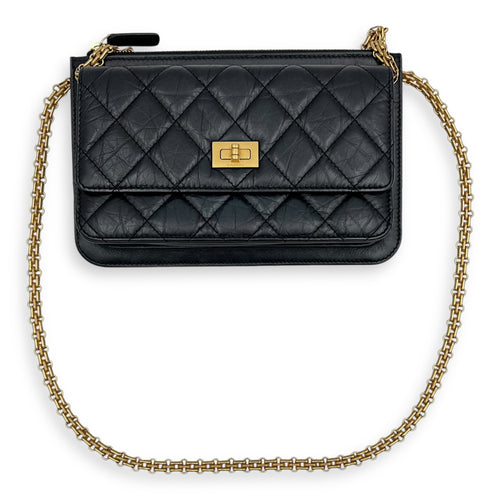 2.55 Shoulder Bag Black in Calfskin, Gold hardware