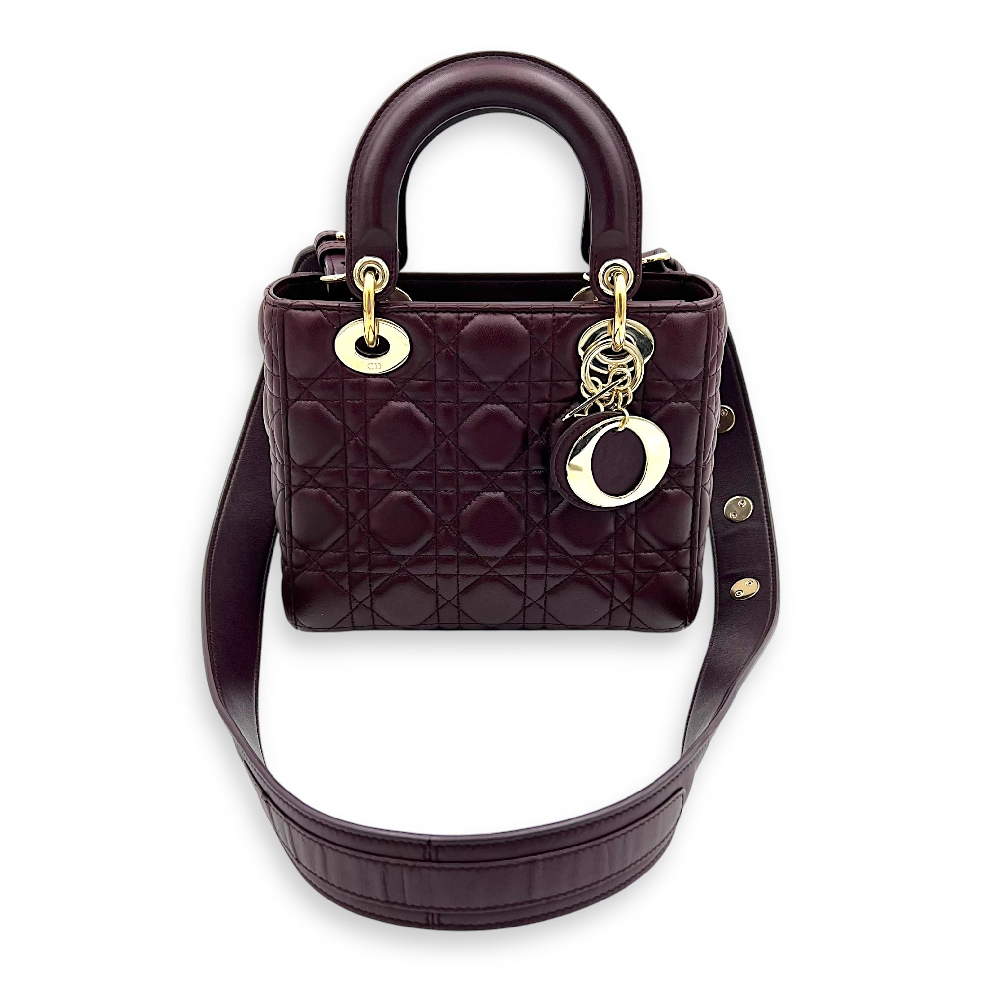 Lady Dior Small Red Top Handle Bag in Lambskin, Gold hardware