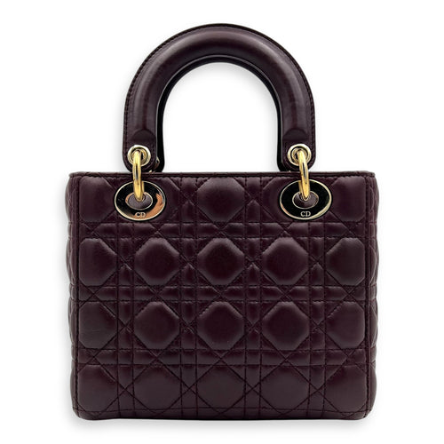 Lady Dior Small Red Top Handle Bag in Lambskin, Gold hardware