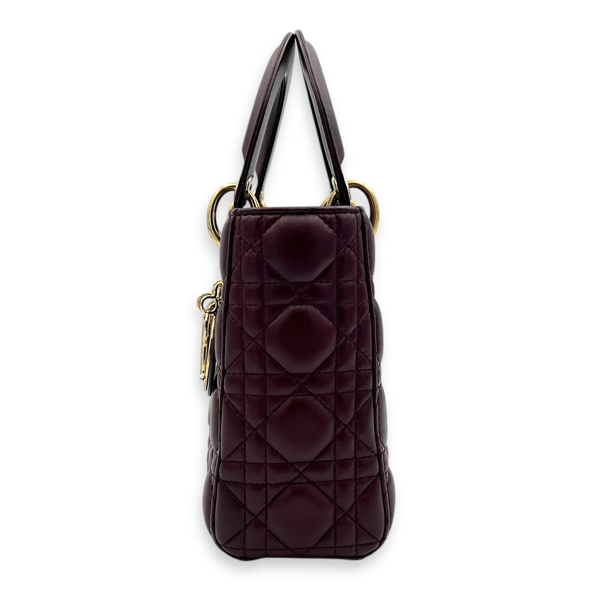 Lady Dior Small Red Top Handle Bag in Lambskin, Gold hardware
