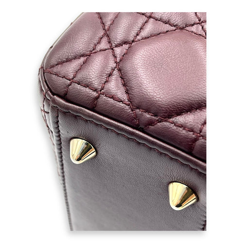 Lady Dior Small Red Top Handle Bag in Lambskin, Gold hardware