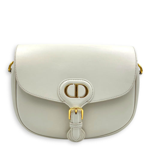 Bobby Medium White Crossbody Bag in Calfskin, Gold hardware