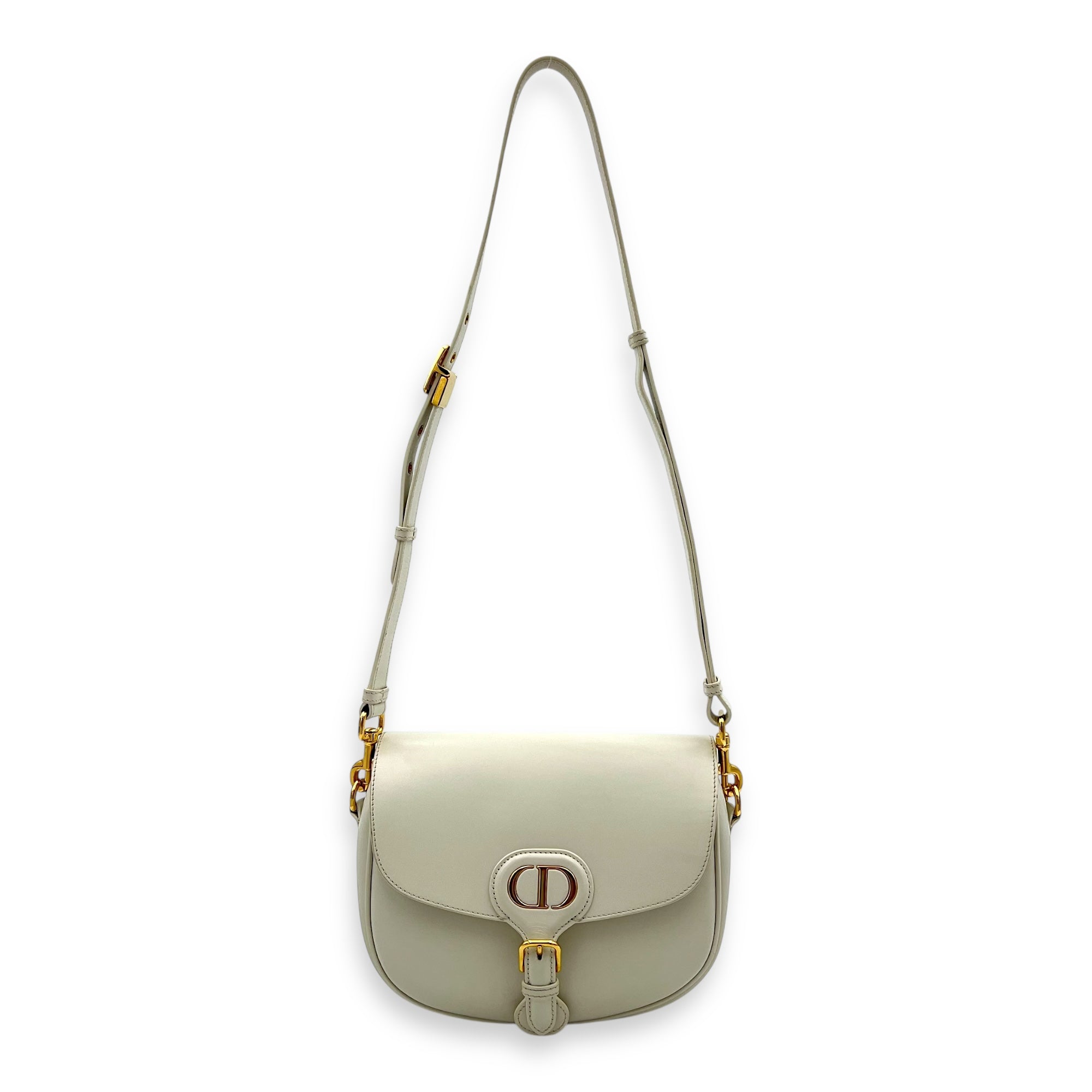 Bobby Medium White Crossbody Bag in Calfskin, Gold hardware