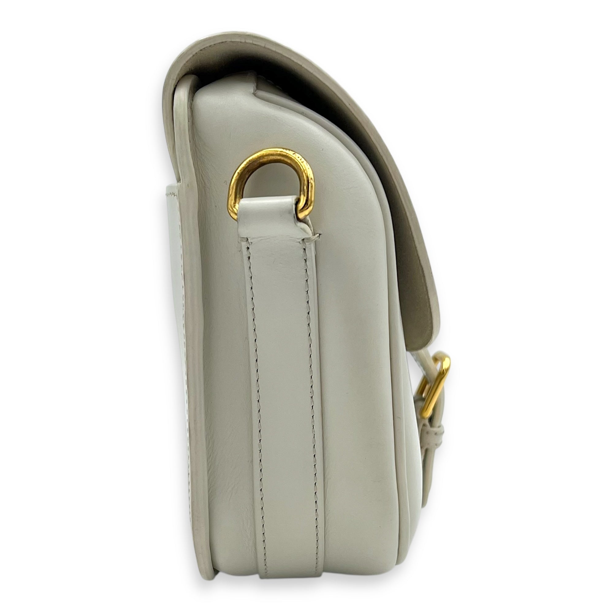 Bobby Medium White Crossbody Bag in Calfskin, Gold hardware