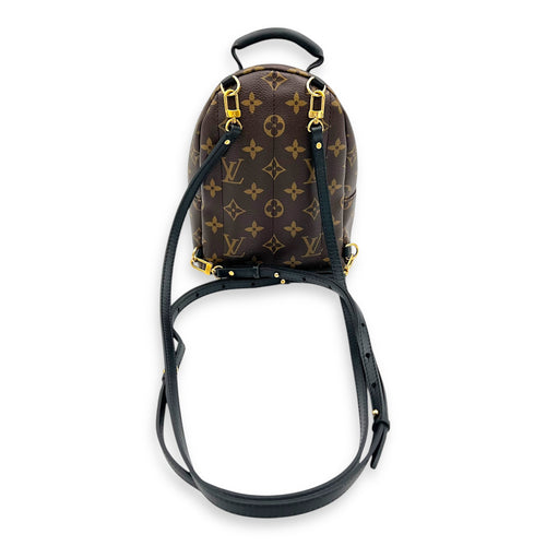 Palm Springs Mini Brown Backpack in Monogram Coated Canvas, Gold hardware