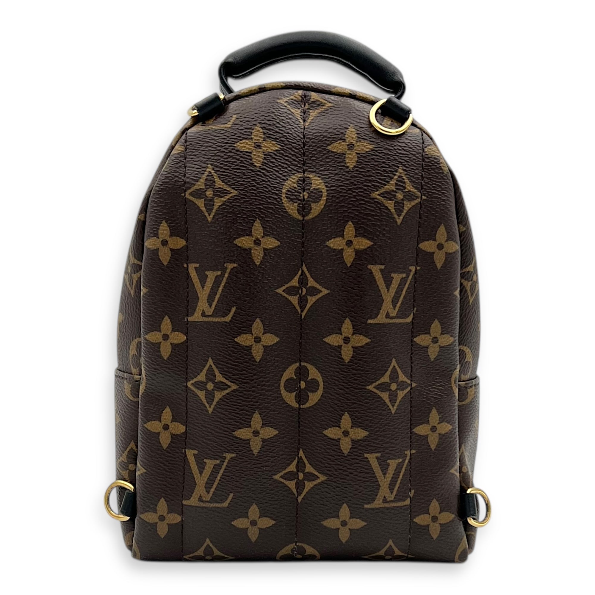 Palm Springs Mini Brown Backpack in Monogram Coated Canvas, Gold hardware