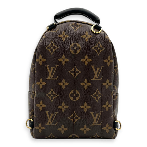 Palm Springs Mini Brown Backpack in Monogram Coated Canvas, Gold hardware